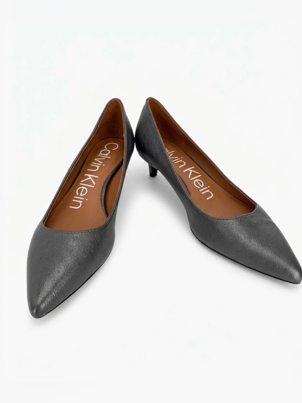 Calvin Klein Charcoal Pointed-Toe Kitten Heel Pumps